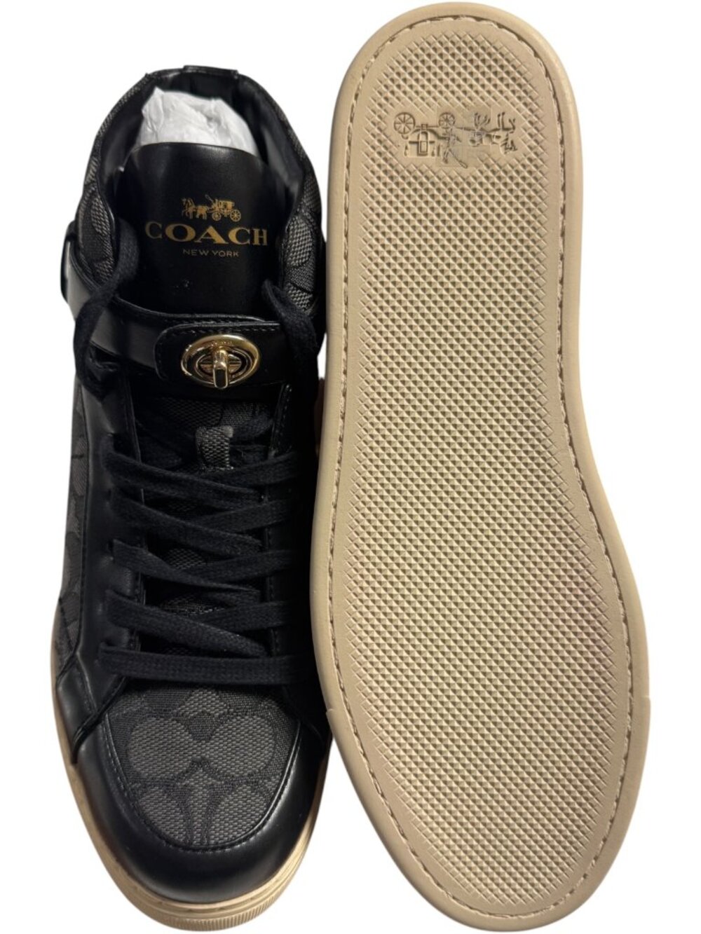 🔥 🆕Coach Ray Outline Signature Classic C High Top Sneakers Black Size 8 🔥 - Picture 4 of 6